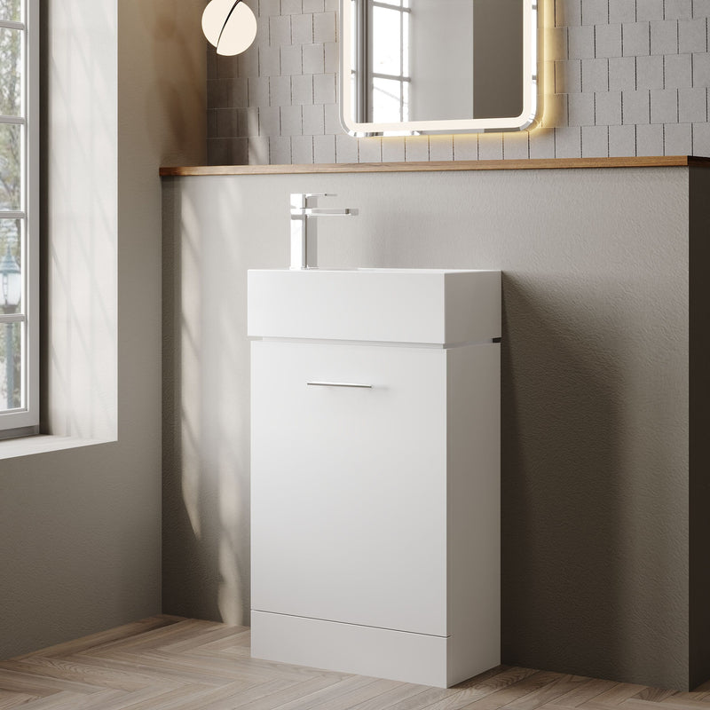 Nuie Mayford 485mm Gloss White compact floor standing vanity unit with basin - 485mm - bathroom lifestyle setting