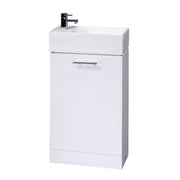 Nuie Mayford 485mm Gloss White compact floor standing vanity unit with basin - 485mm