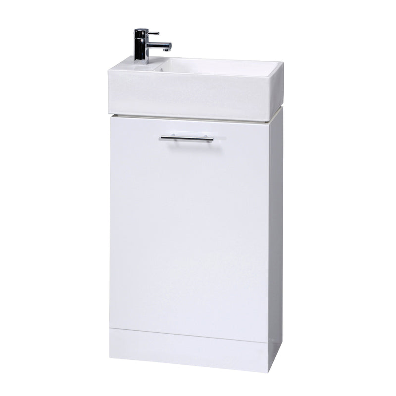 Nuie Mayford 485mm Gloss White compact floor standing vanity unit with basin - 485mm