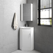 Nuie Mayford floor standing corner vanity unit with basin in Gloss White - 1 Door - bathroom lifestyle setting