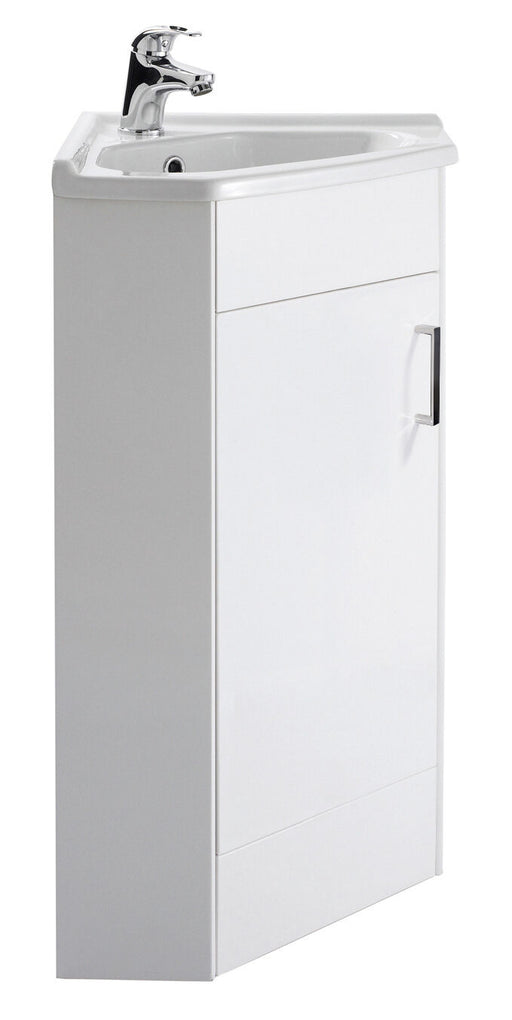 Nuie Mayford floor standing corner vanity unit with basin in Gloss White - 1 Door