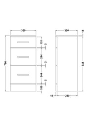 Nuie Mayford fitted cupboard unit 300mm deep in Gloss White - 350mm - dimensioned line drawing