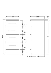 Nuie Mayford fitted cupboard unit 330mm deep in Gloss White - 300mm - dimensioned line drawing