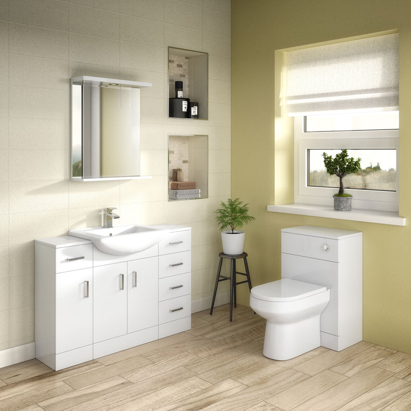 Nuie Mayford fitted cupboard unit 330mm deep in Gloss White - 300mm - bathroom lifestyle setting