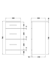 Nuie Mayford fitted cupboard unit 330mm deep in Gloss White - 350mm - dimensioned line drawing