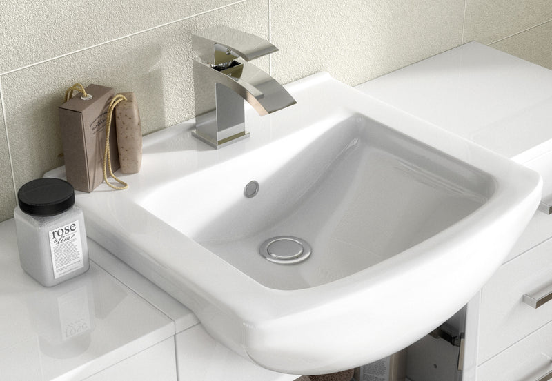 Nuie Mayford Gloss White floor standing vanity unit with square basin - 650mm - bathroom lifestyle setting