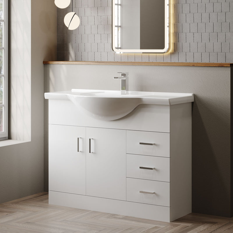 Nuie Mayford Gloss White floor standing vanity unit with u-shaped basin - 1050mm - bathroom lifestyle setting