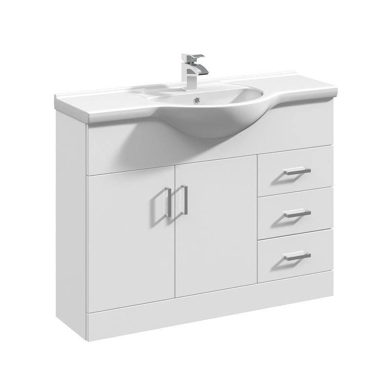 Nuie Mayford Gloss White floor standing vanity unit with u-shaped basin - 1050mm
