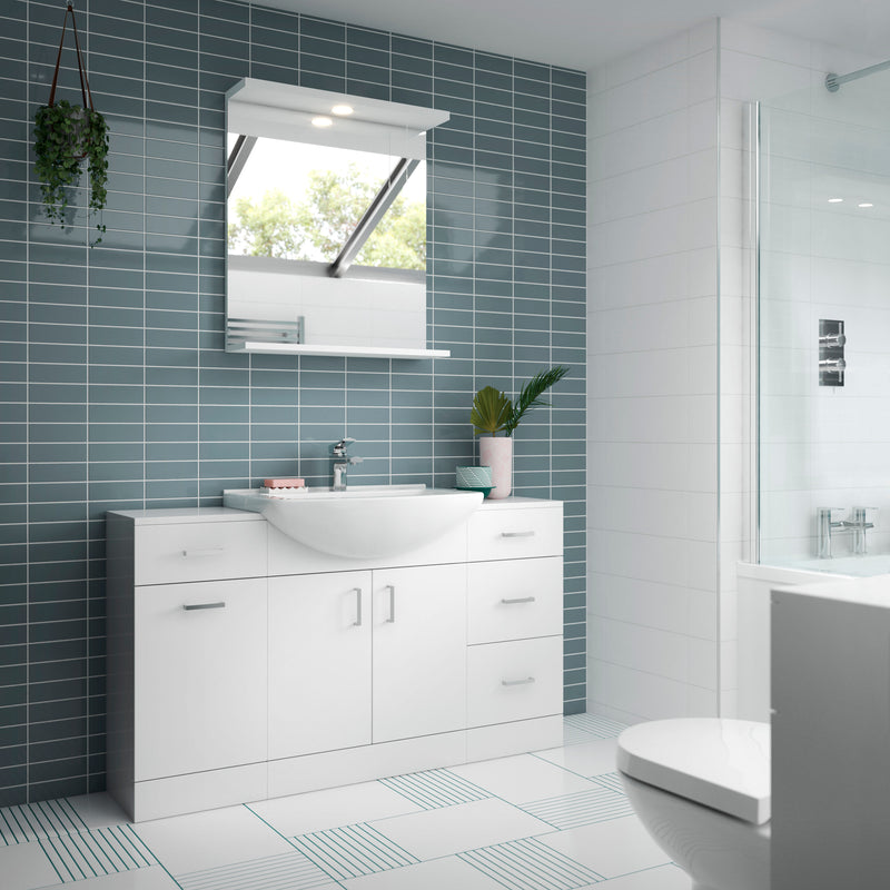Nuie Mayford Gloss White floor standing vanity unit with u-shaped basin - 1200mm - bathroom lifestyle setting