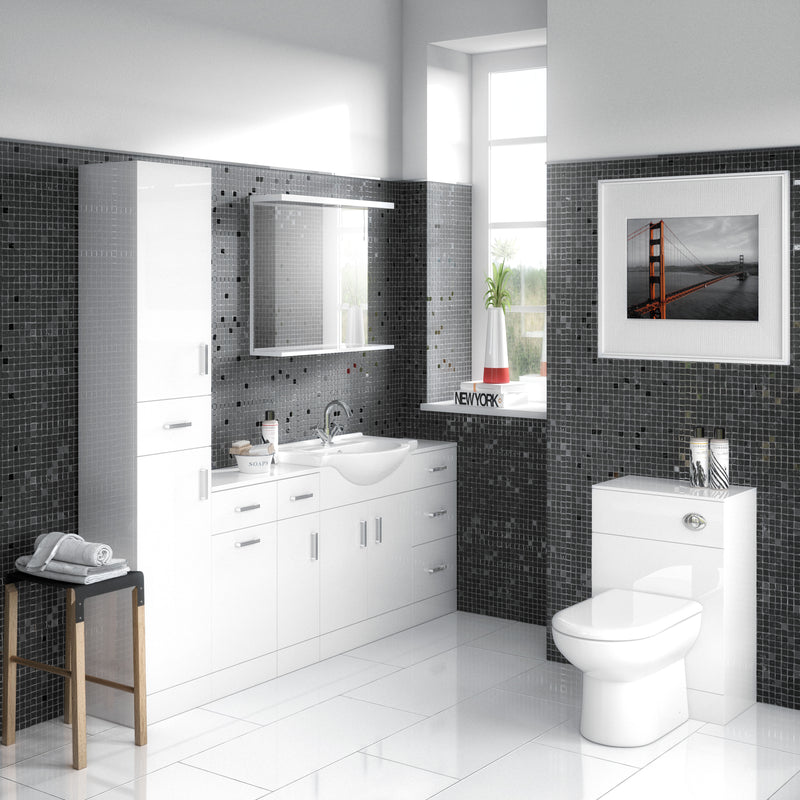 Nuie Mayford Gloss White floor standing vanity unit with u-shaped basin - 550mm - bathroom lifestyle setting