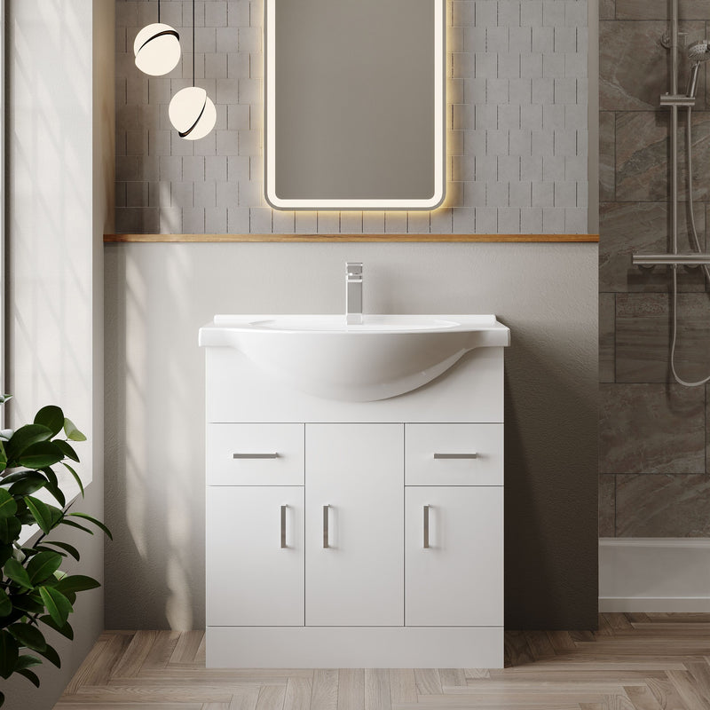 Nuie Mayford Gloss White floor standing vanity unit with u-shaped basin - 750mm - bathroom lifestyle setting
