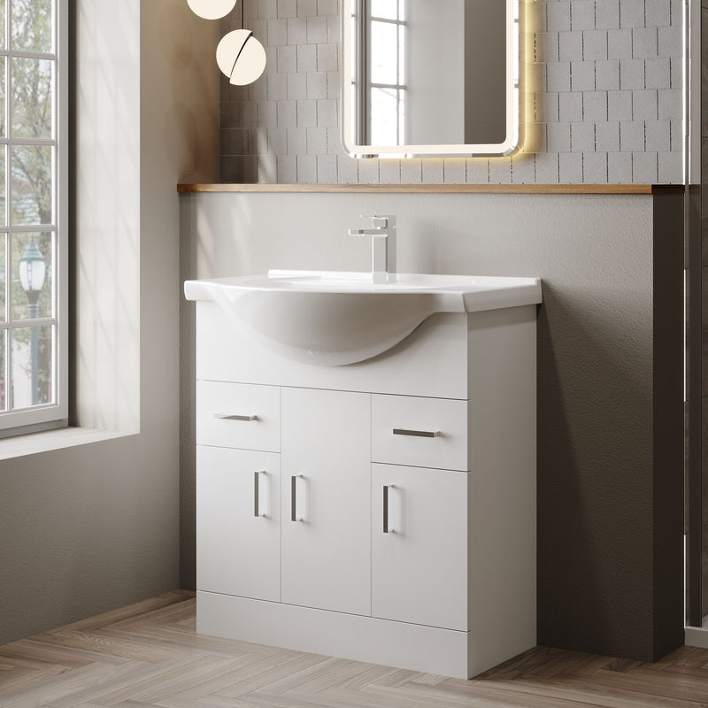 Nuie Mayford Gloss White floor standing vanity unit with u-shaped basin - 750mm - bathroom lifestyle setting