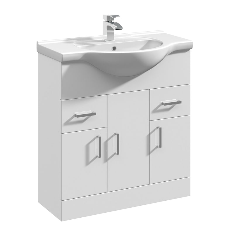 Nuie Mayford Gloss White floor standing vanity unit with u-shaped basin - 750mm