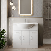 Nuie Mayford Gloss White floor standing vanity unit with u-shaped basin - 850mm - bathroom lifestyle setting
