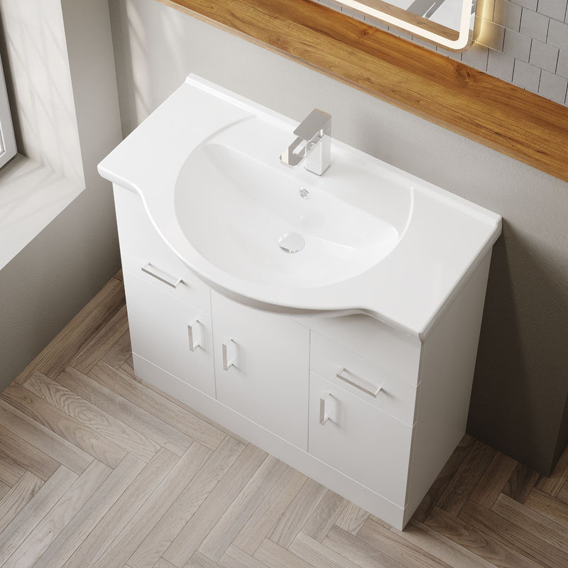 Nuie Mayford Gloss White floor standing vanity unit with u-shaped basin - 850mm - bathroom lifestyle setting