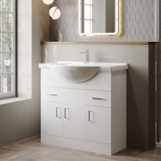 Nuie Mayford Gloss White floor standing vanity unit with u-shaped basin - 850mm - bathroom lifestyle setting