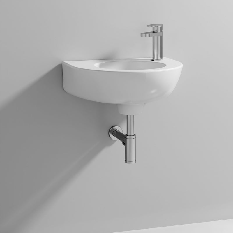 Nuie Melbourne 350mm round wall hung basin in a contemporary cloakroom