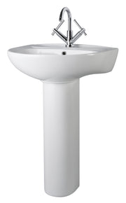 Nuie Melbourne 550mm 1 tap hole ceramic basin and full pedestal in white