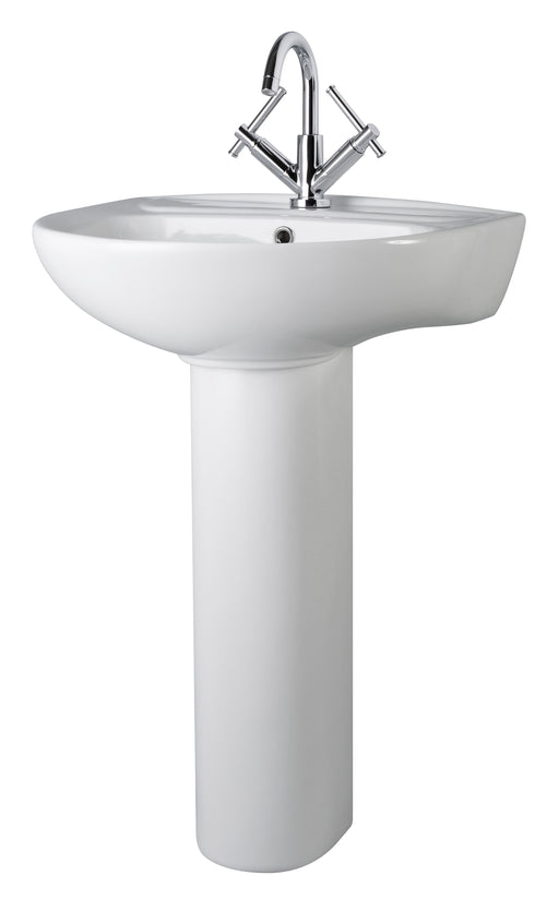 Nuie Melbourne 550mm 1 tap hole ceramic basin and full pedestal in white
