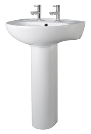 Nuie Melbourne 550mm 2 tap hole ceramic basin and full pedestal in white