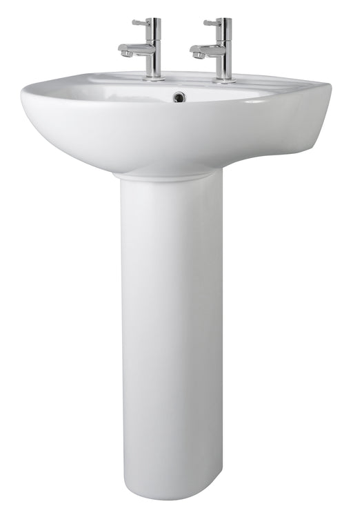 Nuie Melbourne 550mm 2 tap hole ceramic basin and full pedestal in white