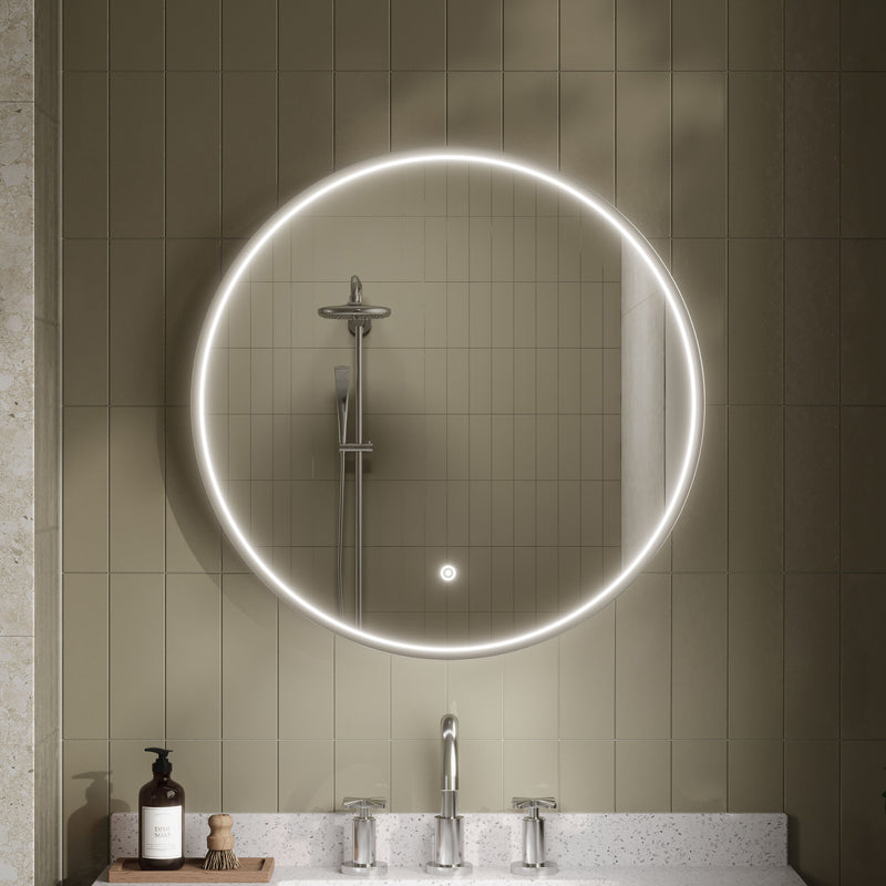 Nuie Mensa LED touch sensor mirror in a modern bathroom