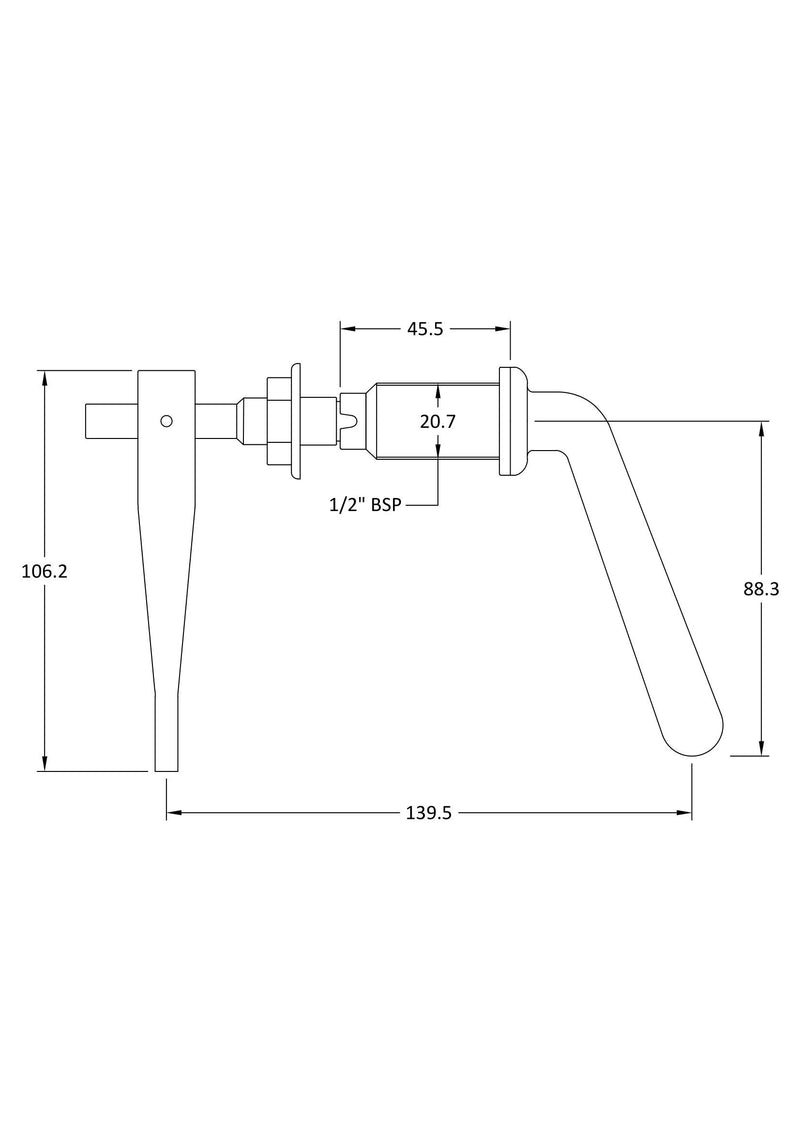 Nuie Metal Universal Cistern Lever Chrome (E355) line drawing