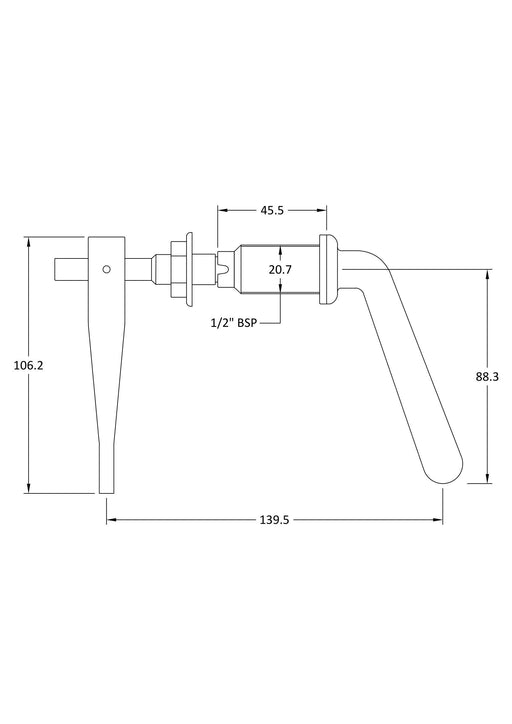 Nuie Metal Universal Cistern Lever Chrome (E355) line drawing