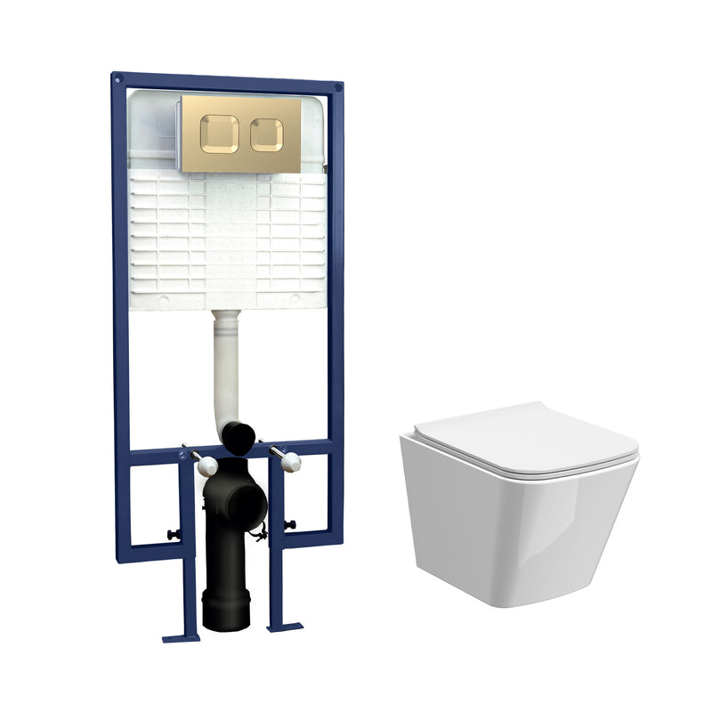 Nuie Orlen 5-in-1 wall hung toilet pack with brushed brass flush button