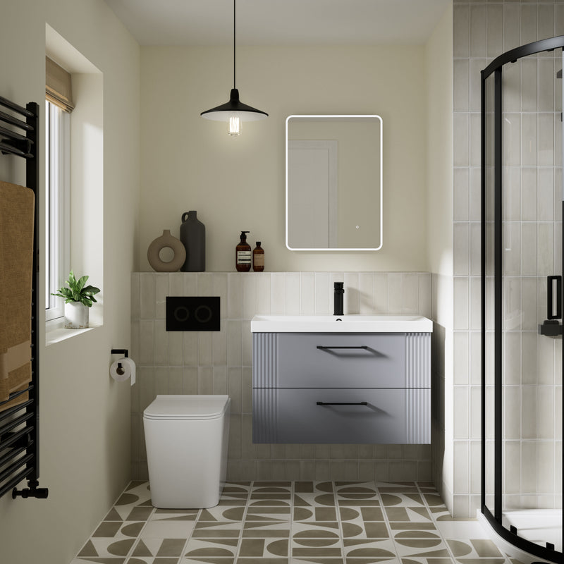 Nuie Orlen square rimless back to wall toilet pan fitted with furniture