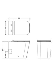 Nuie Orlen square rimless back to wall toilet pan line drawing with dimensions