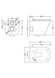 Nuie Orlen wall hung toilet pan line drawing with dimensions