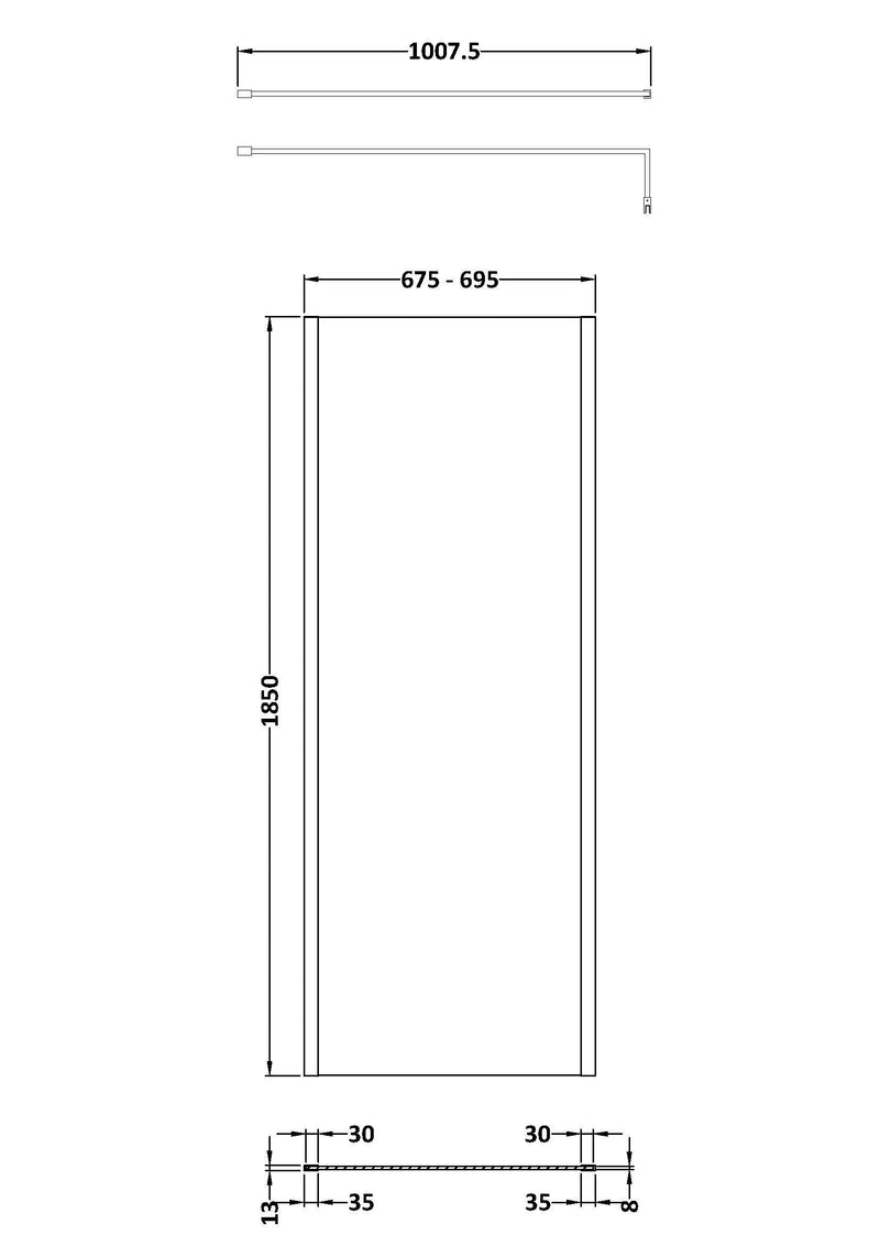 Nuie Outer Frame Wetroom Screen 1850mm (All Sizes) line drawing