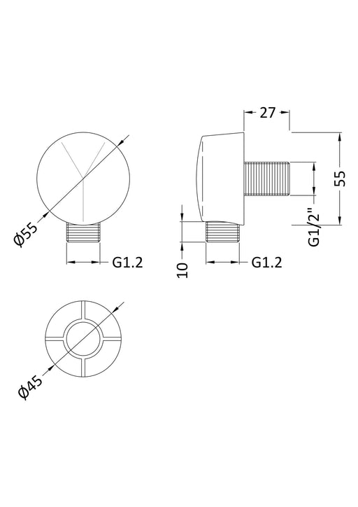 Nuie Outlet Elbow Chrome (A3203) line drawing