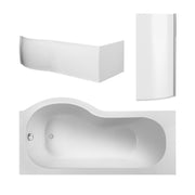 Nuie P-Shaped Shower Bath Set with Screen, Panel & Legs (All Sizes) in 1500mm Right Hand (SBATH25)