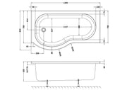 Nuie P-Shaped Shower Bath with Legs (All Sizes) line drawing