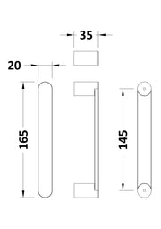 Nuie Pacific 145mm Single Square Enclosure Handle Chrome (HAN1203AA) line drawing