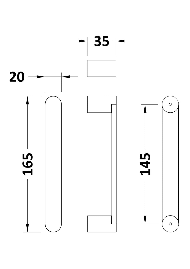 Nuie Pacific 145mm Single Square Enclosure Handle Chrome (HAN1203AA) line drawing