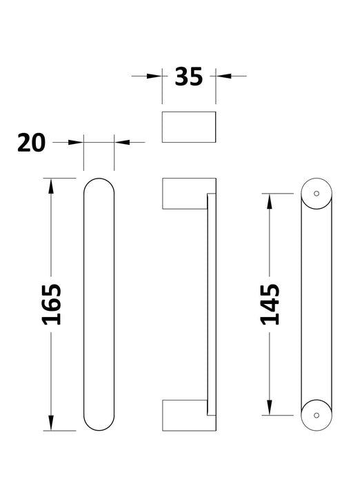 Nuie Pacific 145mm Single Square Enclosure Handle Chrome (HAN1203AA) line drawing