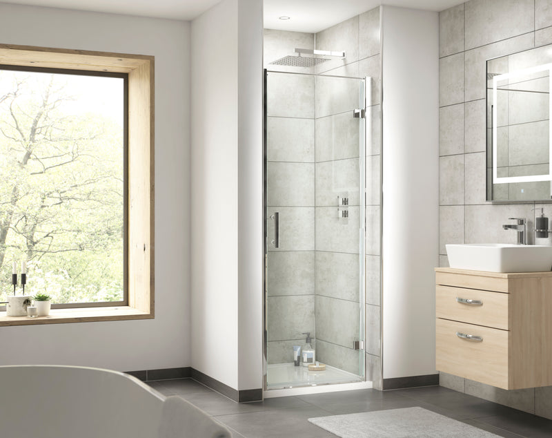 Nuie Pacific Hinged Shower Door - bathroom lifestyle setting