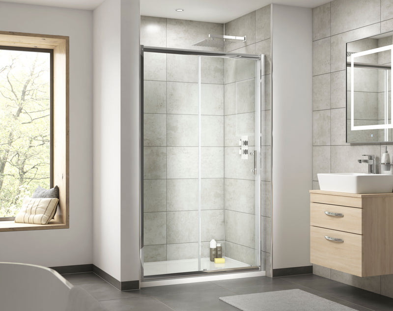 Nuie Pacific Sliding Shower Door - bathroom lifestyle setting