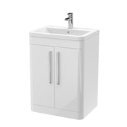 Nuie Parade 600mm 2 door floor standing vanity unit with ceramic basin in Gloss White