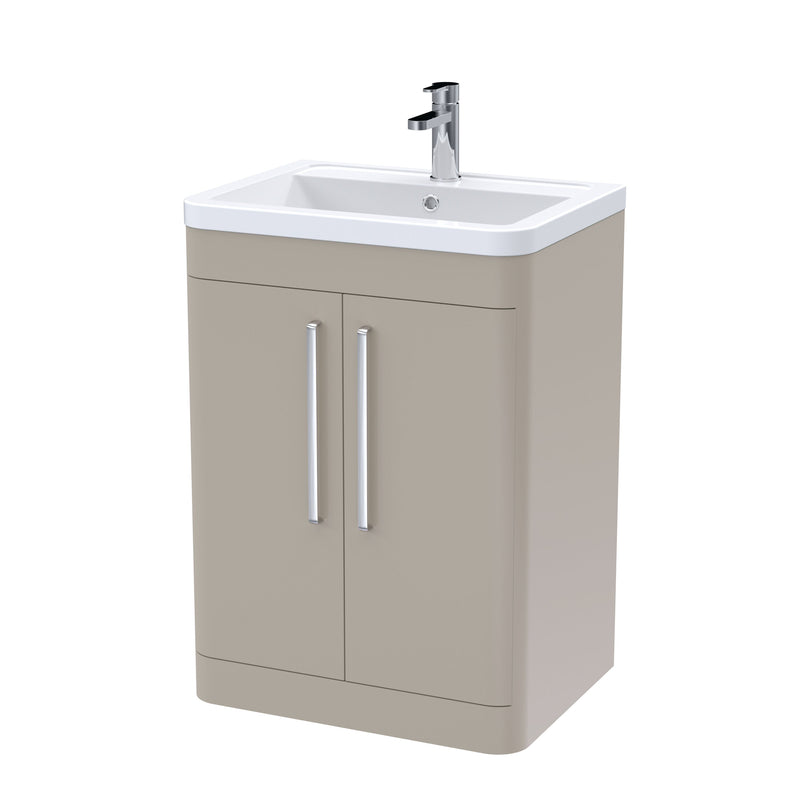 Nuie Parade 600mm 2 door floor standing vanity unit with ceramic basin in Pebble Grey