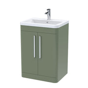 Nuie Parade 600mm 2 door floor standing vanity unit with ceramic basin in Satin Green