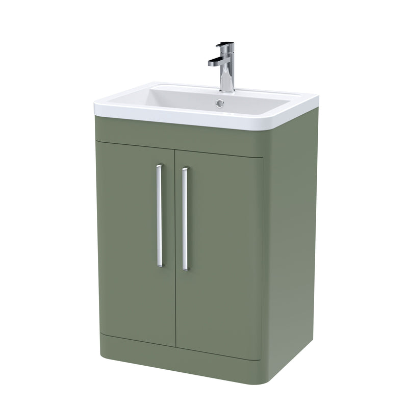 Nuie Parade 600mm 2 door floor standing vanity unit with ceramic basin in Satin Green