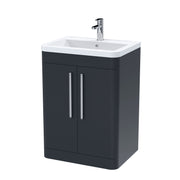 Nuie Parade 600mm 2 door floor standing vanity unit with ceramic basin in Soft Black