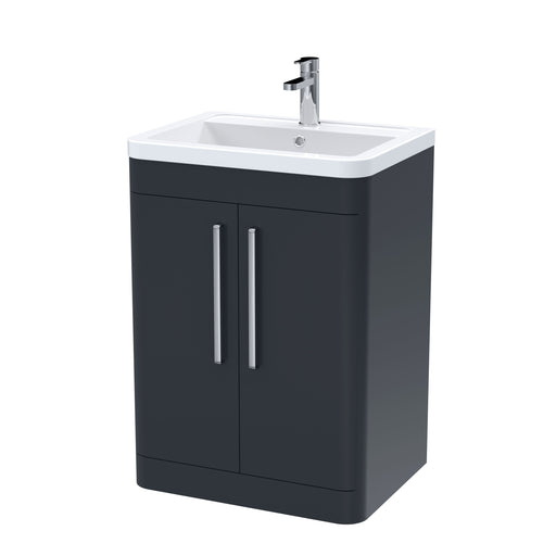 Nuie Parade 600mm 2 door floor standing vanity unit with ceramic basin in Soft Black