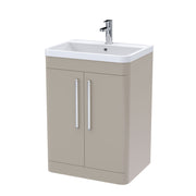Nuie Parade 600mm 2 door floor standing vanity unit with polymarble basin in Pebble Grey