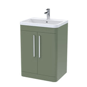 Nuie Parade 600mm 2 door floor standing vanity unit with polymarble basin in Satin Green