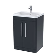 Nuie Parade 600mm 2 door floor standing vanity unit with polymarble basin in Soft Black